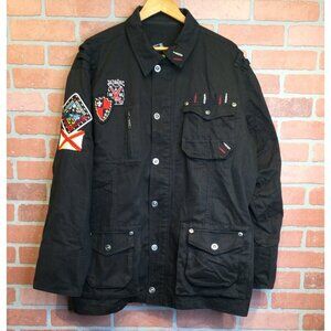 Parish Nation Black Cotton Military Style Jacket Embroidered Patches Size 3XL